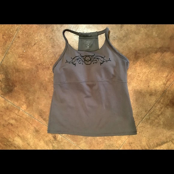 Athleta tank top with molded cup bra. Olive green and black. Sz. M - Picture 2 of 4